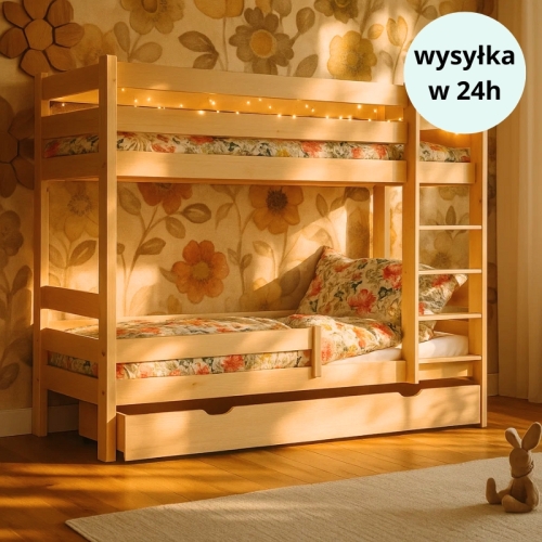 łóżko piętrowe wąskie 80x190cm drewniane w stylu boho