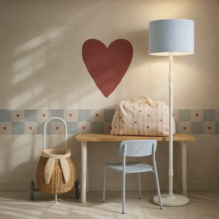 Błękitna lampa stojąca do pokoju dziecięcego lub młodzieżowego