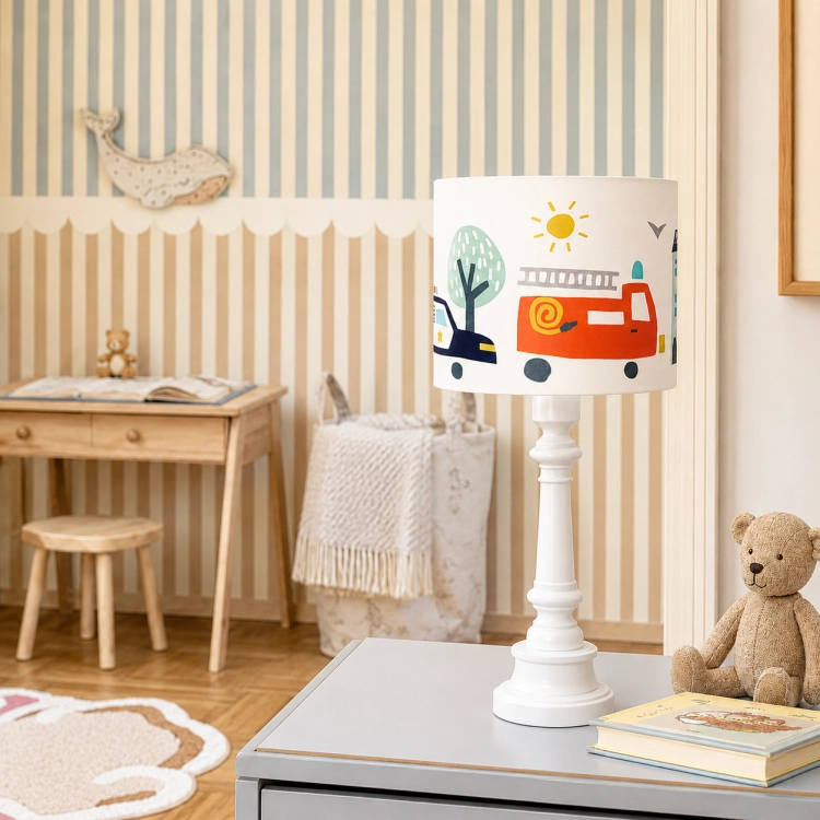 lampa stojąca biała w samochody dla chłopca