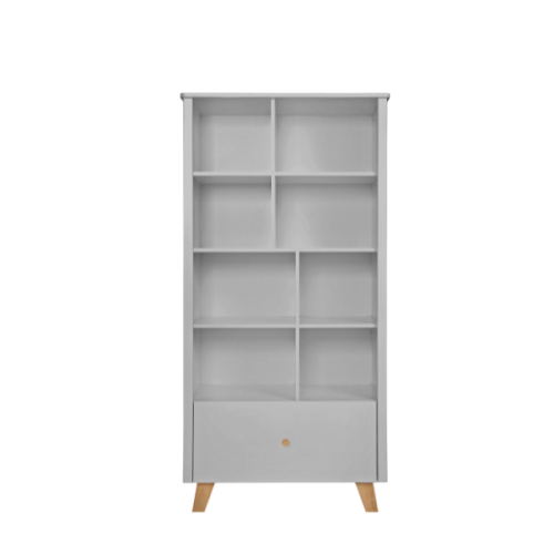 nowoczesna biblioteczka do pokoju dziecka w kolorze szarym