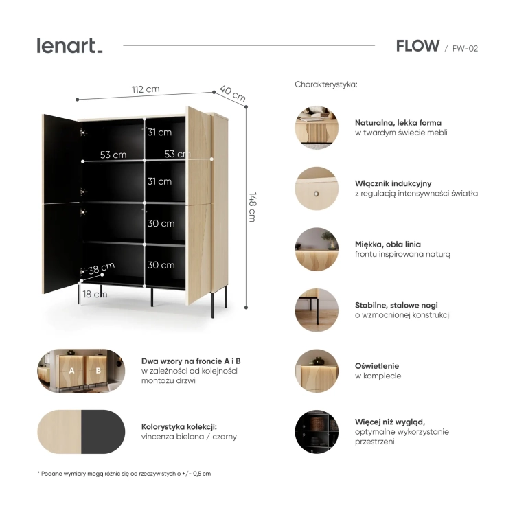 Komoda FLOW FW-02 Lenart w kolorze dąb Vincenza bielona i czarnym – wymiary i cechy produktu