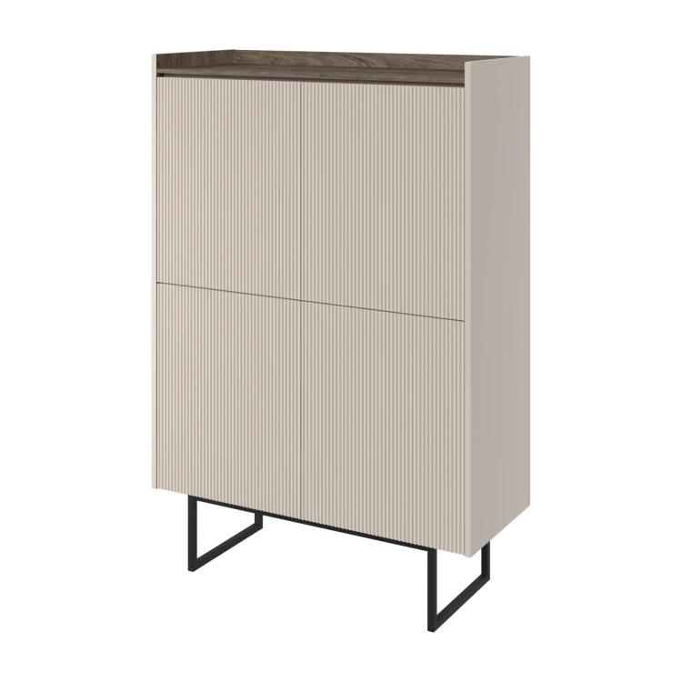 Komoda wysoka LAGO LG-01 98 cm 4-drzwiowa z LED Lenart w kolorze beż / ciemny dąb