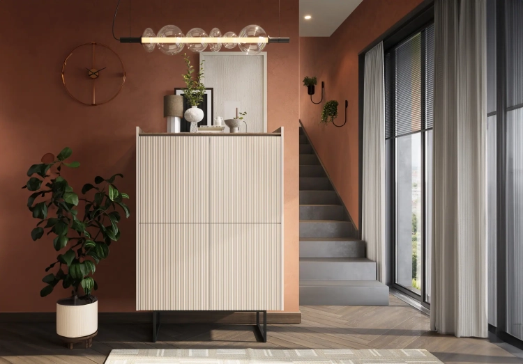 Komoda wysoka LAGO LG-01 98 cm 4-drzwiowa z LED – aranżacja wnętrza 1 – Lenart