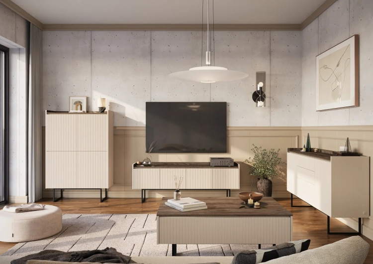 Komoda wysoka LAGO LG-01 98 cm 4-drzwiowa z LED – aranżacja wnętrza 2 – Lenart