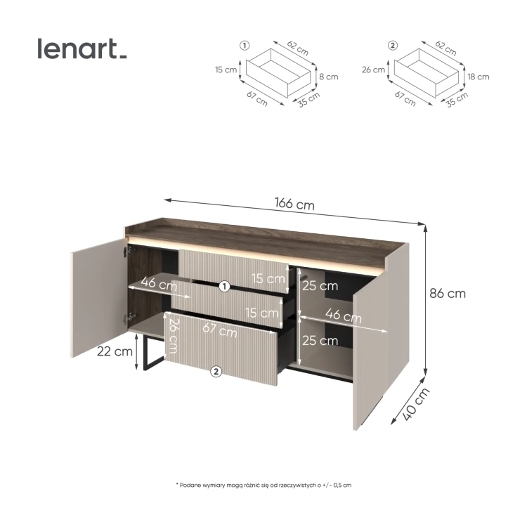 Komoda LAGO LG-03 166 cm 2D3S z LED – wymiary – Lenart