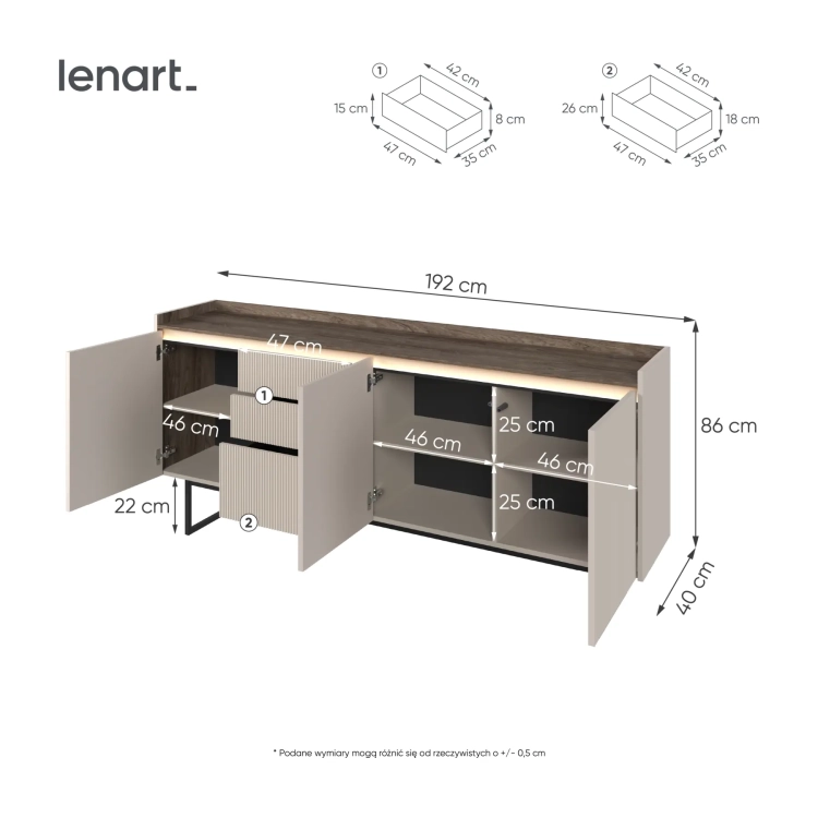 Komoda LAGO LG-04 192 cm 3D3S z LED – wymiary – Lenart