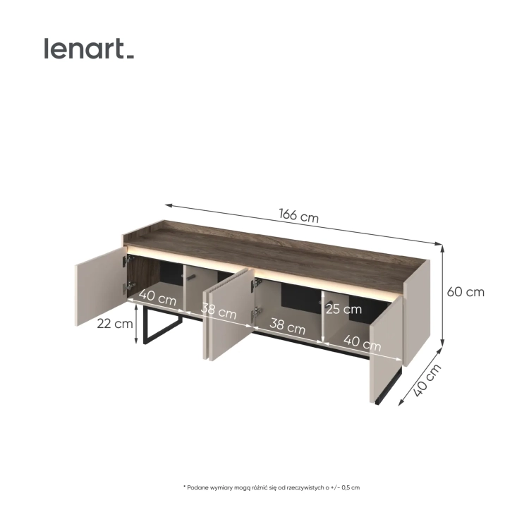 Szafka RTV LAGO LG-05 166 cm 4-drzwiowa z LED – wymiary – Lenart
