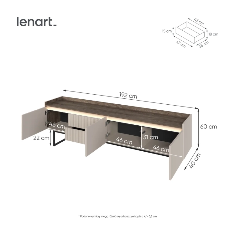 Szafka RTV LAGO LG-06 192 cm 3D2S z LED – wymiary – Lenart