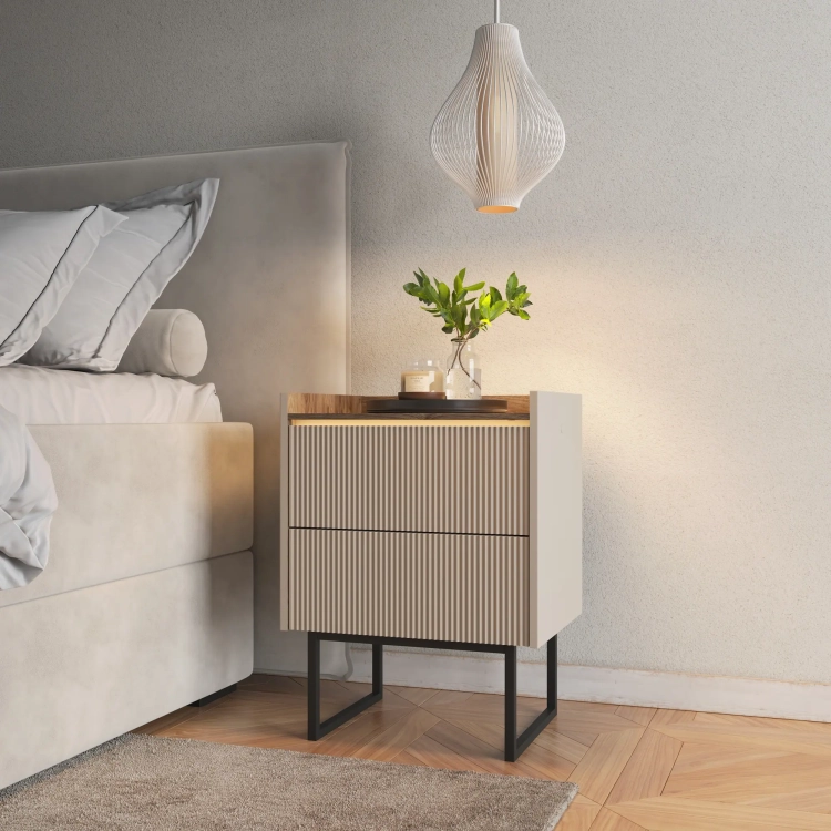 Szafka nocna LAGO LG-09 52 cm z 2 szufladami i LED – aranżacja wnętrza 1 – Lenart