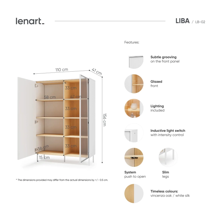 Witryna LIBA LB-02 110 cm 1D1W z LED – wymiary – Lenart