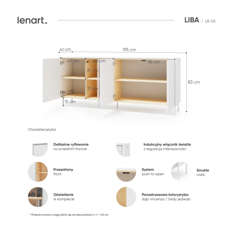 Komoda LIBA LB-03 195 cm 3D1W z LED – wnętrze i detale – Lenart