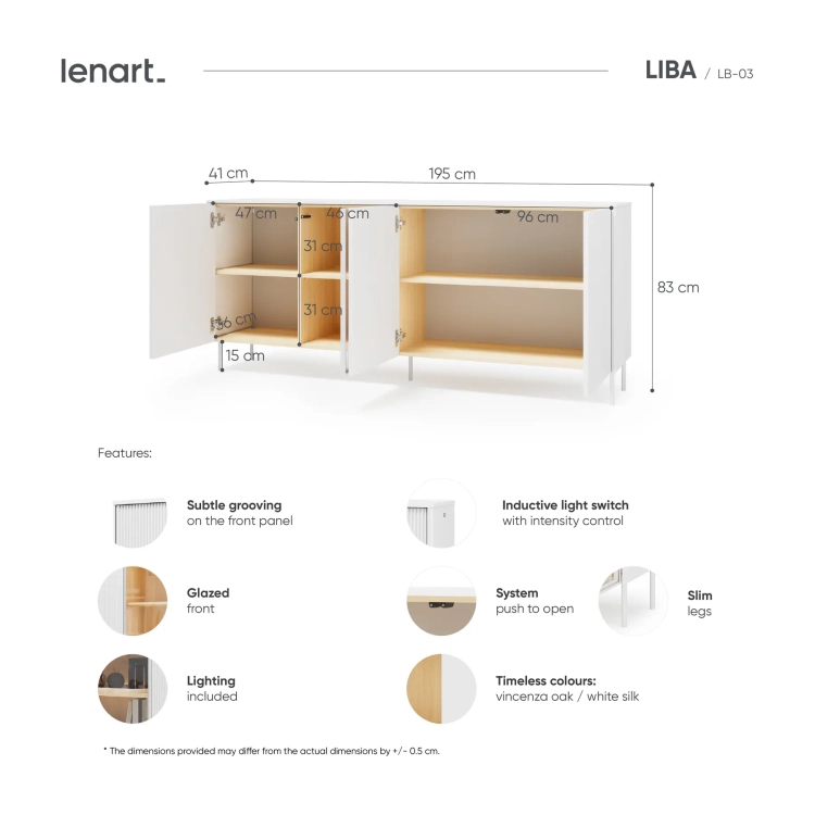 Komoda LIBA LB-03 195 cm 3D1W z LED – wymiary – Lenart