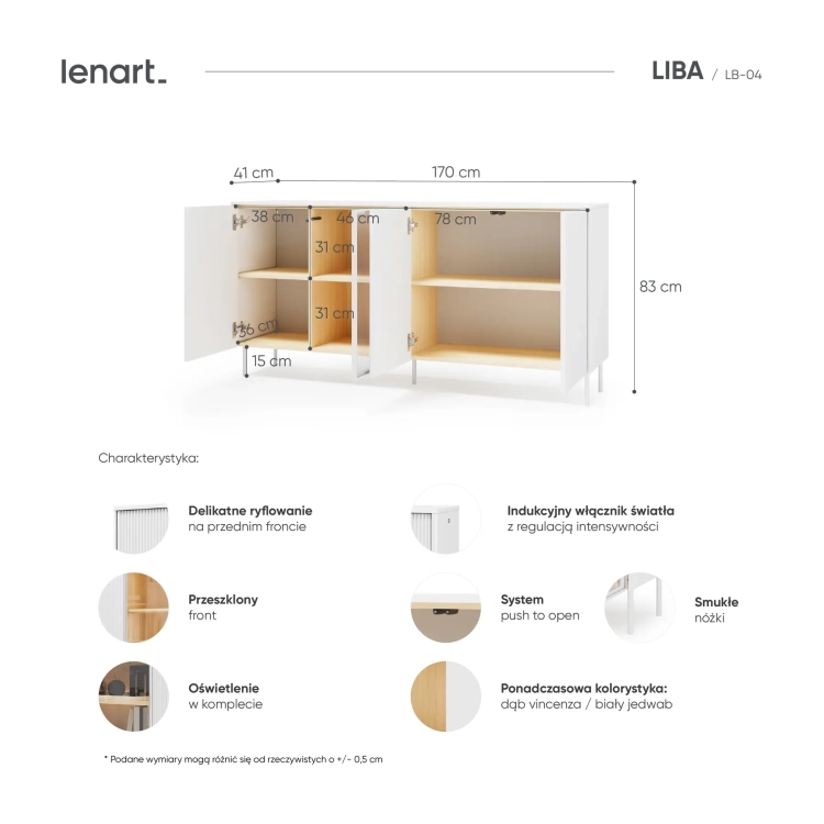 Komoda LIBA LB-04 170 cm 3D1W z LED – wnętrze i detale – Lenart