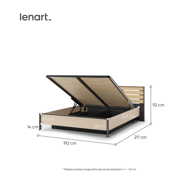 Łóżko ENNA EN-02 160 × 200 cm ze stelażem i LED – wymiary – Lenart
