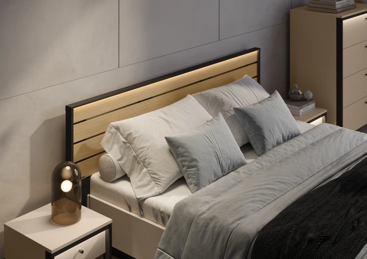 Łóżko ENNA EN-02 160 × 200 cm ze stelażem i LED – aranżacja wnętrza 1 – Lenart