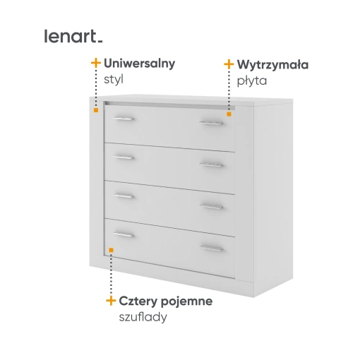 Komoda ARTI AR-10 z 4 szufladami – biały Lenart, kolor biały – widok 2