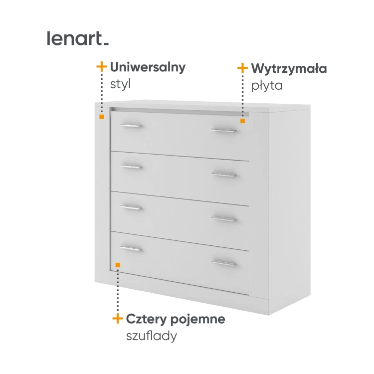 Komoda ARTI AR-10 z 4 szufladami – biały Lenart, kolor biały – widok 2