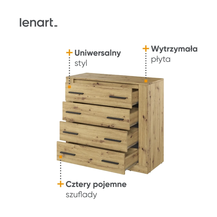 Komoda ARTI AR-10 z 4 szufladami – dąb artisan Lenart, kolor dąb artisan – widok 4