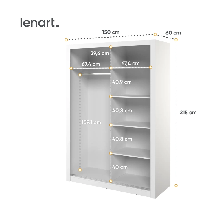 Szafa ARTI AR-18 2-drzwiowa 150 cm – biały Lenart, kolor biały – widok 5