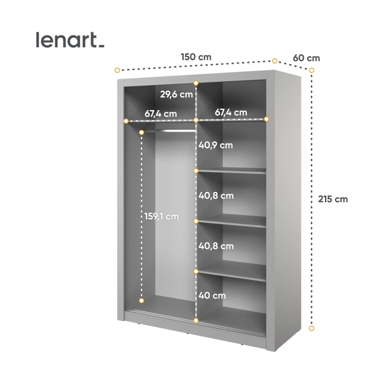 Szafa ARTI AR-18 2-drzwiowa 150 cm – szary Lenart, kolor szary – widok 5