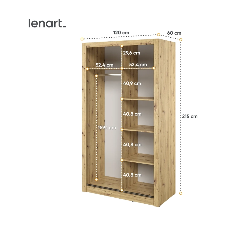 Szafa ARTI AR-19 2-drzwiowa 120 cm – dąb artisan Lenart, kolor dąb artisan – widok 5