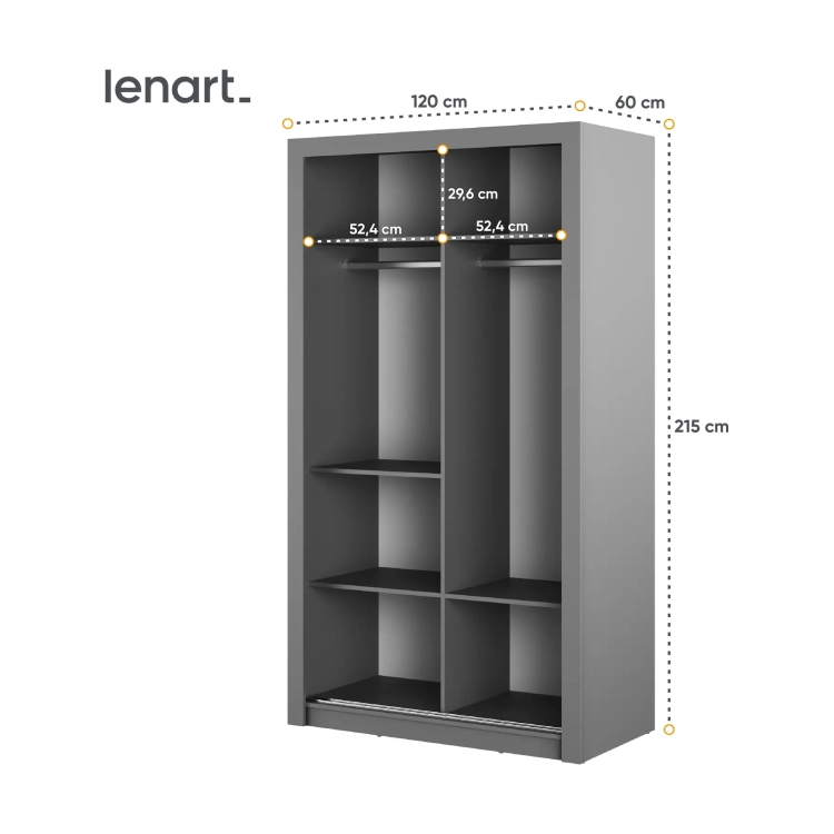 Szafa ARTI AR-19 2-drzwiowa 120 cm – szary Lenart, kolor szary – widok 5
