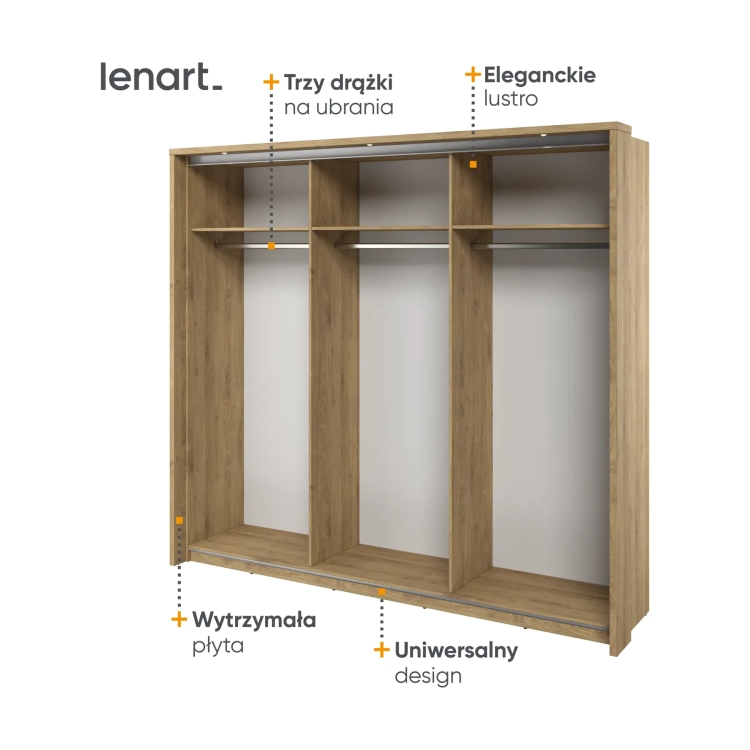 Szafa ARTI AR-27P 3-drzwiowa z oświetleniem LED – dąb shetland Lenart, kolor shetland oak – widok 4