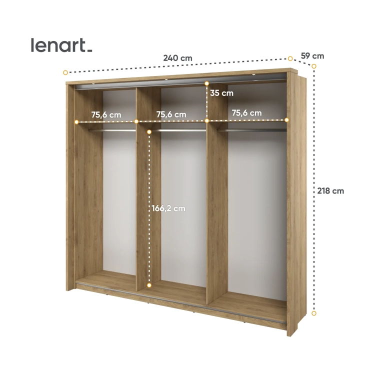 Szafa ARTI AR-27P 3-drzwiowa z oświetleniem LED – dąb shetland Lenart, kolor shetland oak – widok 5