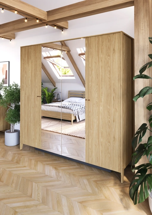 Szafa COZY CZ-01 4-drzwiowa – dąb olejowany Lenart w aranżacji sypialni – zdjęcie 2