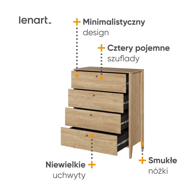 Komoda COZY CZ-03 z 4 szufladami – dąb olejowany Lenart, kolor dąb olejowany – widok 4