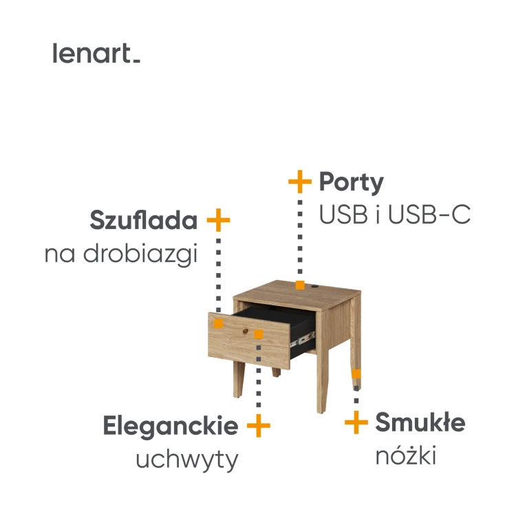 Stolik nocny COZY CZ-05 z szufladą – dąb olejowany Lenart, kolor dąb olejowany – widok 4