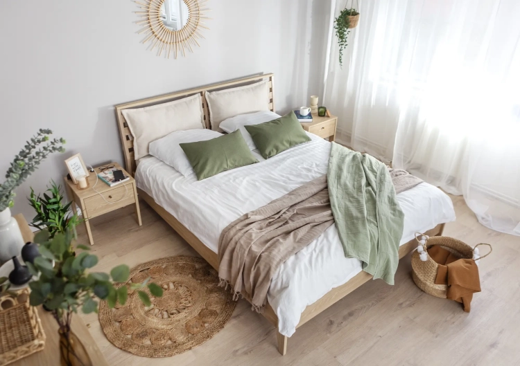 Zagłówek tapicerowany COZY CZ-06 160 cm – beżowy Lenart w aranżacji sypialni – zdjęcie 4
