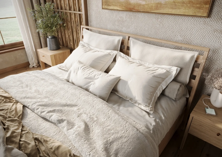 Zagłówek tapicerowany COZY CZ-07 180 cm – beżowy Lenart w aranżacji sypialni – zdjęcie 1