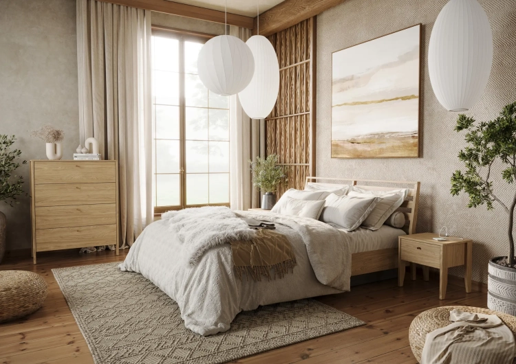 Zagłówek tapicerowany COZY CZ-07 180 cm – beżowy Lenart w aranżacji sypialni – zdjęcie 2