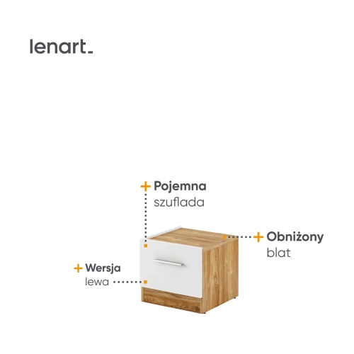 Stolik nocny DENTRO DT-03L z szufladą – biały/dąb Stirling Lenart, kolor biały/dąb Stirling – widok 2