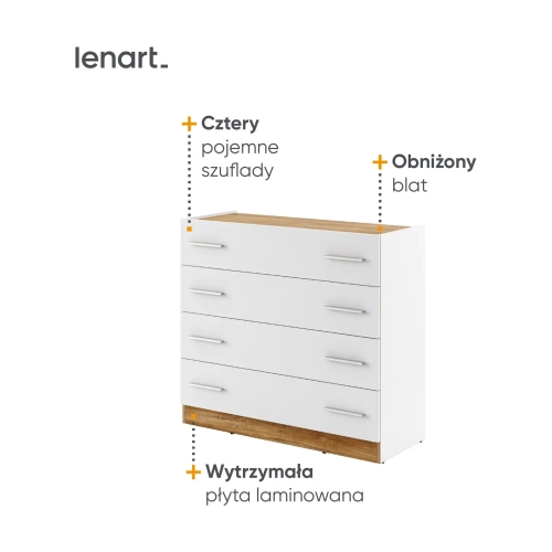 Komoda DENTRO DT-04 z 4 szufladami – biały/dąb Stirling Lenart, kolor biały/dąb Stirling – widok 2