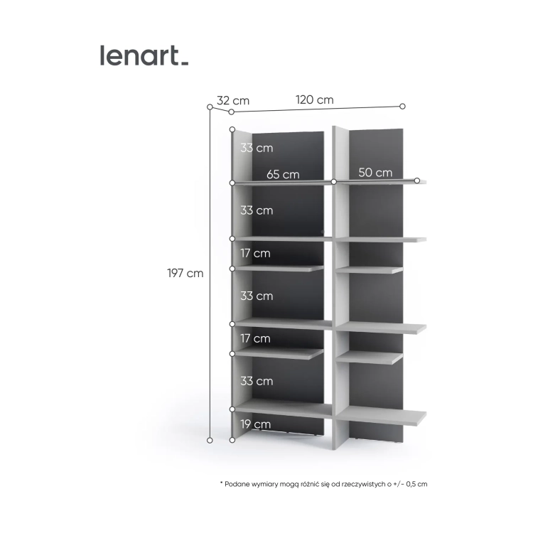 Regał FITT FL-01L lewy z oświetleniem LED – metalic ciemny/metalic jasny Lenart, kolor metalic ciemny/metalic jasny – widok 4