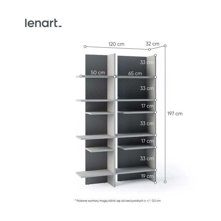 Regał FITT FL-01P prawy z oświetleniem LED – metalic ciemny/metalic jasny Lenart, kolor metalic ciemny/metalic jasny – widok 4