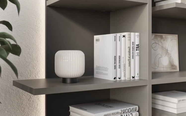 Regał FITT FL-01P prawy z oświetleniem LED – metalic ciemny/metalic jasny Lenart w aranżacji salonu – zdjęcie 2