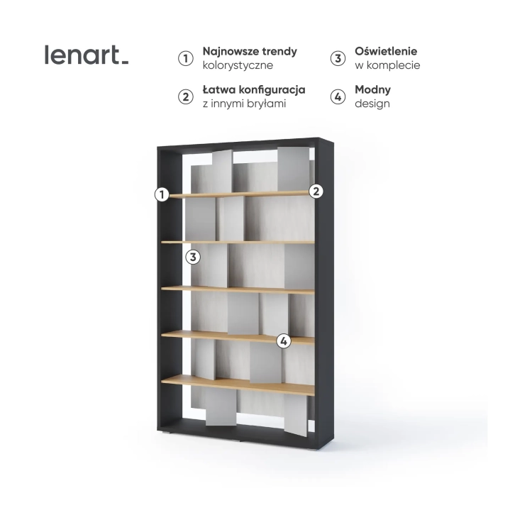 Regał FITT FP-01 z oświetleniem LED – grafit/dąb linearny/natura/szary Lenart, kolor grafit/dąb linearny/natura/szary – widok 3