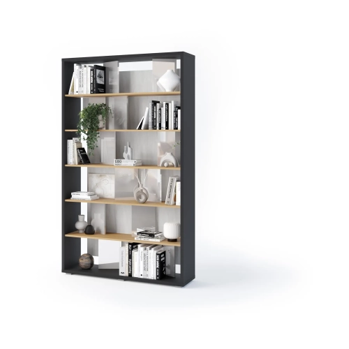 Regał FITT FP-01 z oświetleniem LED – grafit/dąb linearny/natura/szary połysk Lenart, kolor grafit/dąb linearny/natura/szary połysk – widok 2
