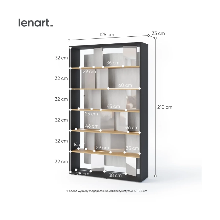 Regał FITT FP-01 z oświetleniem LED – grafit/dąb linearny/natura/szary połysk Lenart, kolor grafit/dąb linearny/natura/szary połysk – widok 4