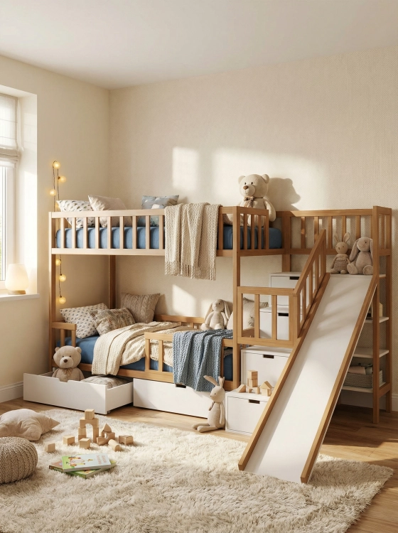 Łóżko piętrowe Juno ze schodami i zjeżdżalnią – zdjęcie 3