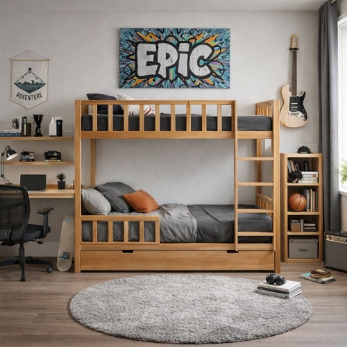Łóżko piętrowe Basic 2 z drabinką – zdjęcie główne