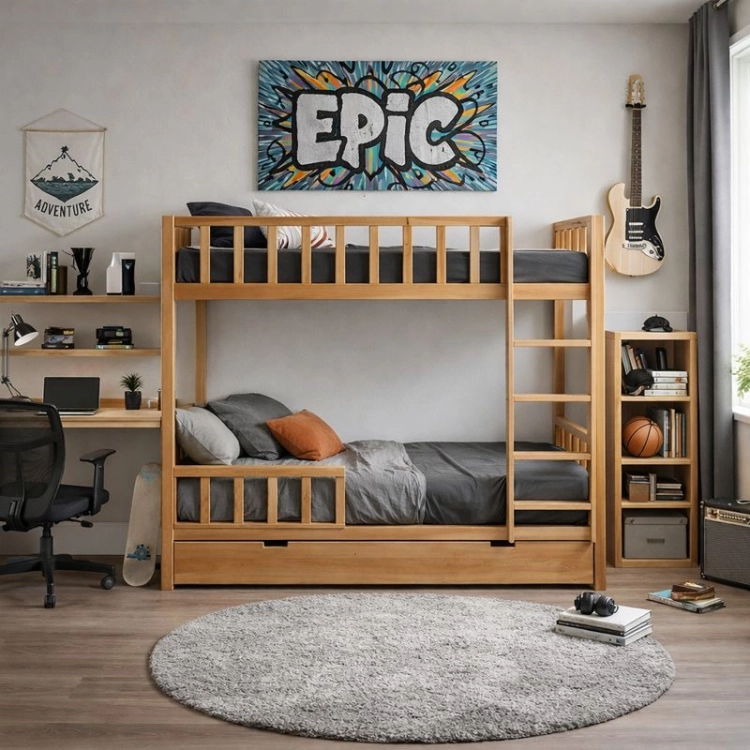 Łóżko piętrowe Basic 2 z drabinką – zdjęcie główne