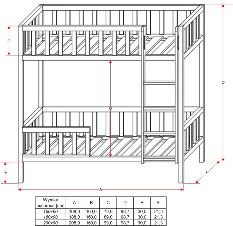 Łóżko piętrowe Basic 2 z drabinką – zdjęcie 6
