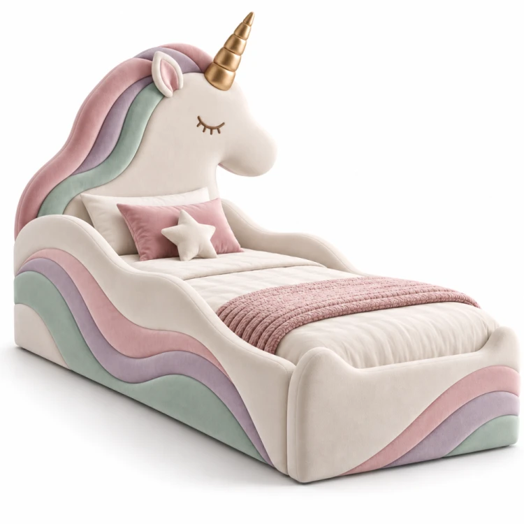 łóżko tapicerowane pastelowe jednorożec unicorn idealne dla dziewczynki