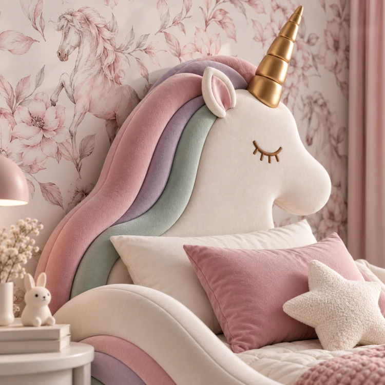 łóżko tapicerowane pastelowe jednorożec unicorn idealne dla dziewczynki