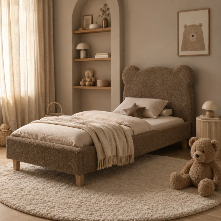 łóżko dziecięce brązowe BEAR 120×200 z naturalnymi drewnianymi nogami