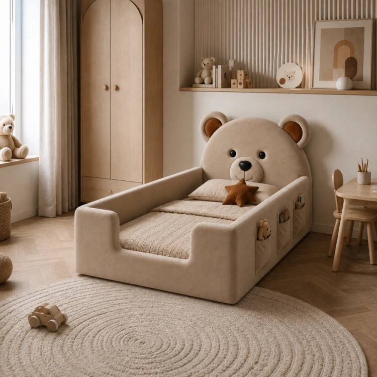 łóżko dziecięce TEDDY MINI 80×160 z tapicerowanym zagłówkiem w kształcie misia